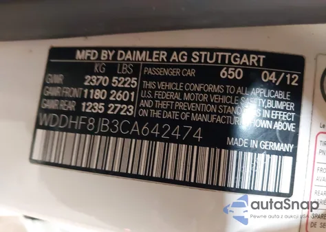 2012 Mercedes-Benz E 350 4Matic from USA, damaged, VIN WDDHF8JB3CA642474